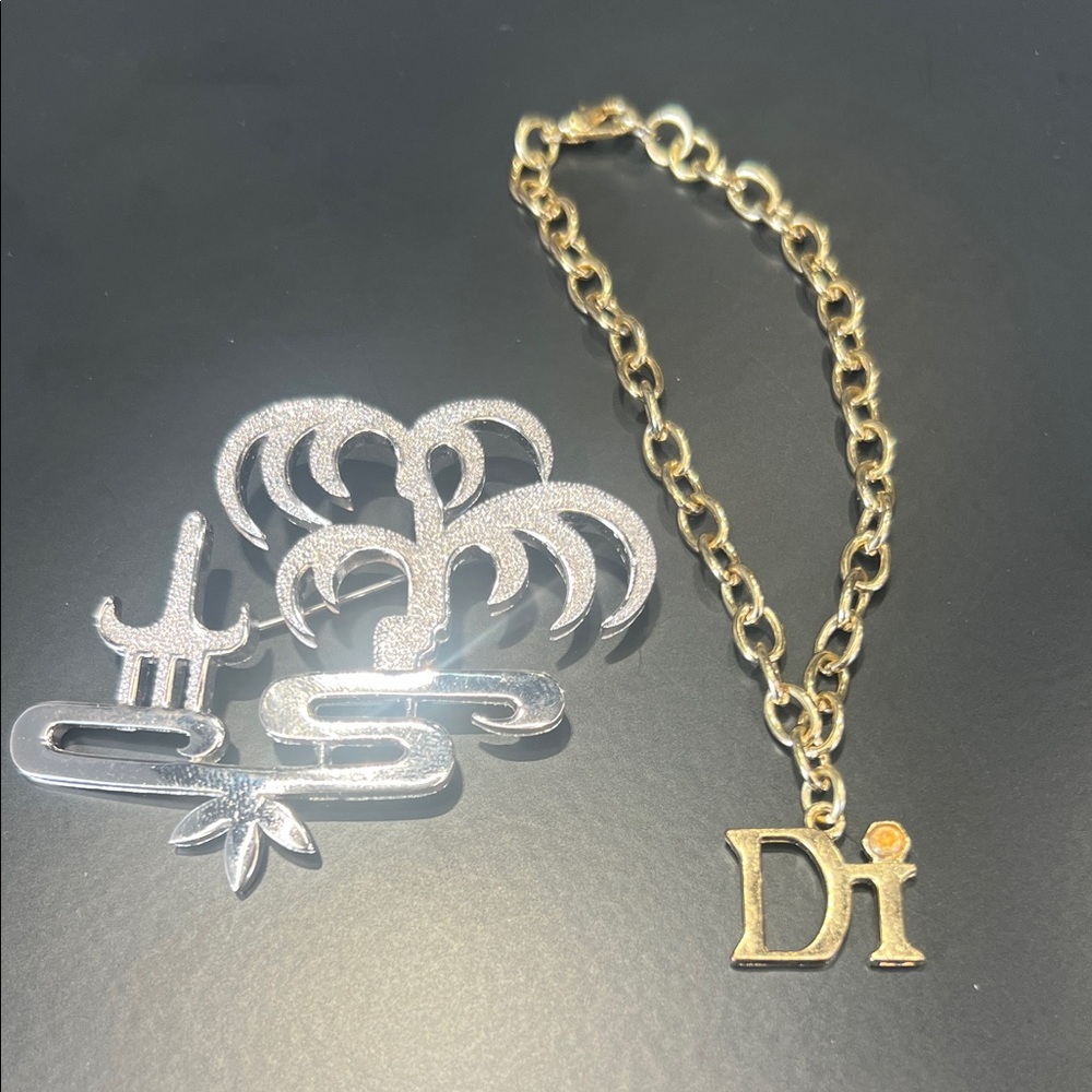 Gold Chain Bracelet with Silver Palm Tree Brooch